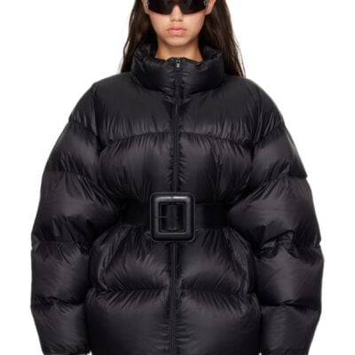 Balenciaga Black Belted Hourglass Short Puffer Down Jacket
