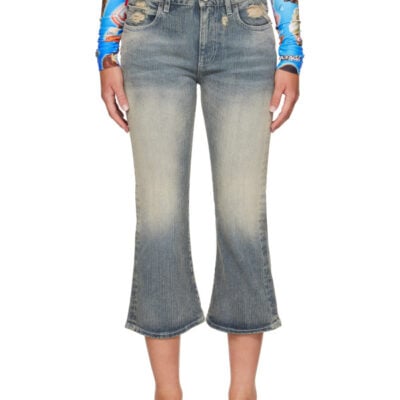 Balenciaga Blue Lace Flared Capri Jeans