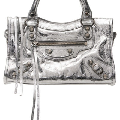 Balenciaga Silver 'Le City Mini' Metallic Lamb Leather Bag