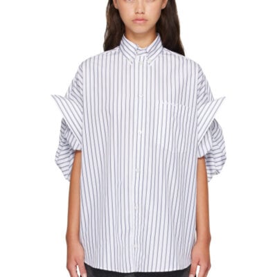 Balenciaga White & Blue Tucked Sleeve Shirt