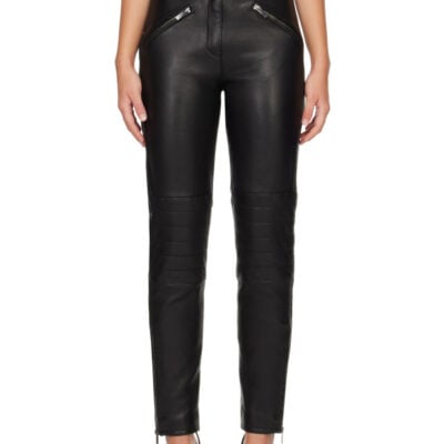 Balmain Black Biker Leather Trousers