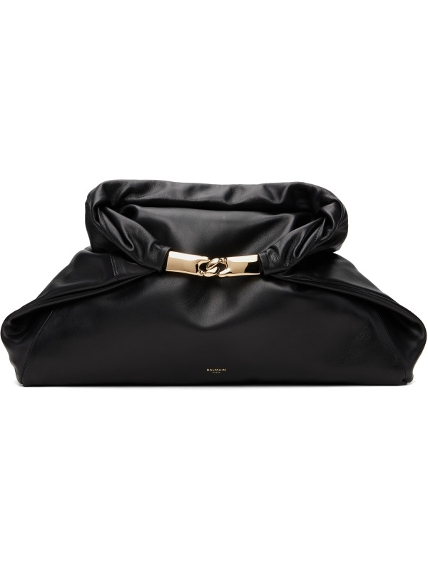 Balmain Black 'Dinner At 8' Medium Smooth Leather Clutch