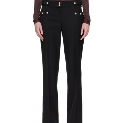 Balmain Black Pleated Wool Gabardine Trousers