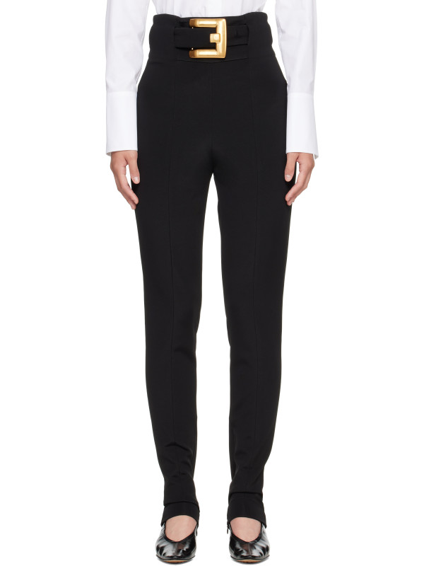 Balmain Black Stretch Belt Leggings
