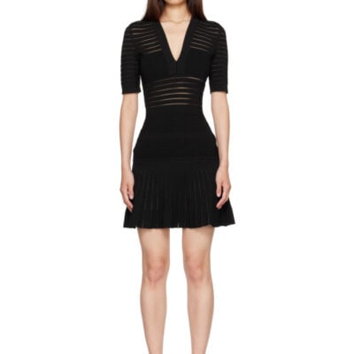 Balmain Black V-Neck Knit Flare Minidress