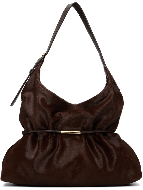 Balmain Brown Sphynx Medium Pony-Effect Leather Bag