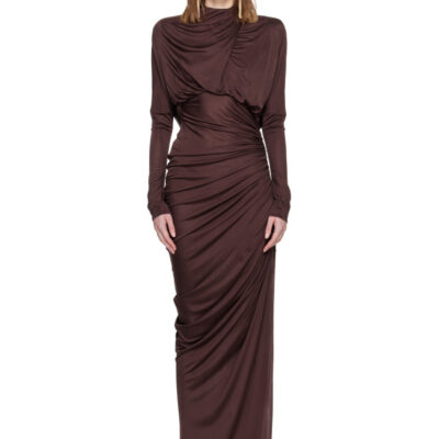 Balmain Burgundy Long Flowing Jersey Maxi Dress