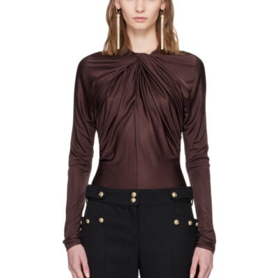Balmain Burgundy LS Twist Detail Bodysuit