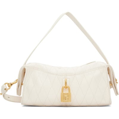 Balmain Off-White Small Pulse Smooth Topstitched Leather Bag