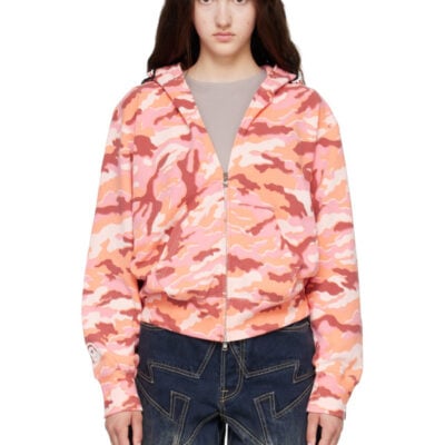 Bape Pink Glitch Woodland Camo Shark Full Zip Hoodie