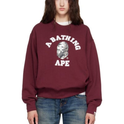 Bape Red Tree Edge Camo College Relaxed Fit Crewneck Sweatshirt
