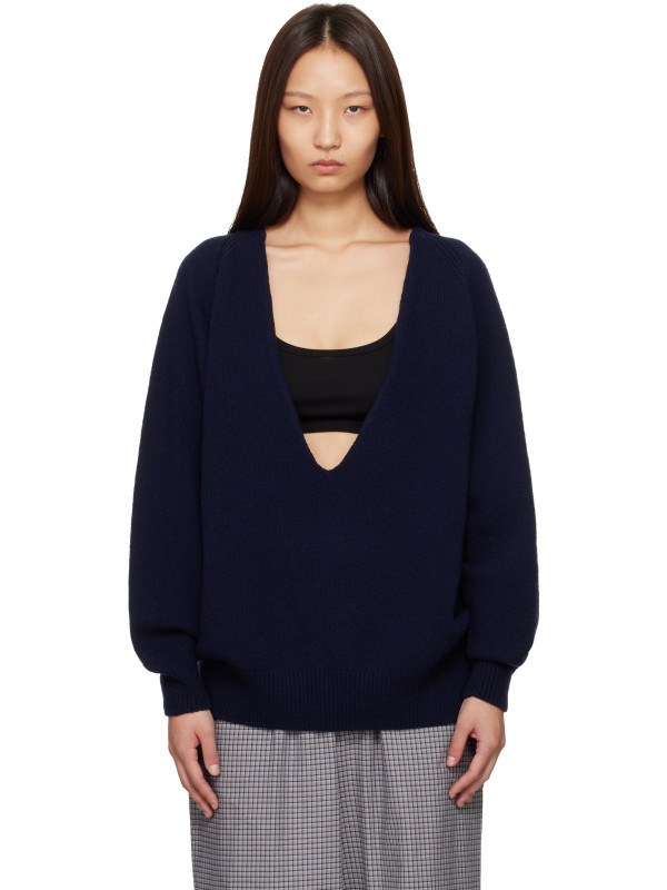 Baserange Navy Soar V-Neck Sweater