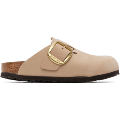 Birkenstock Beige Narrow Boston Big Buckle Nubuck Leather Loafers