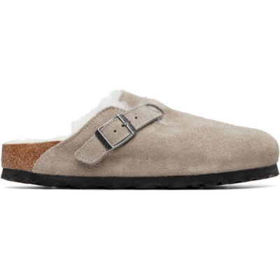 Birkenstock Gray Narrow Boston Shearling Loafers