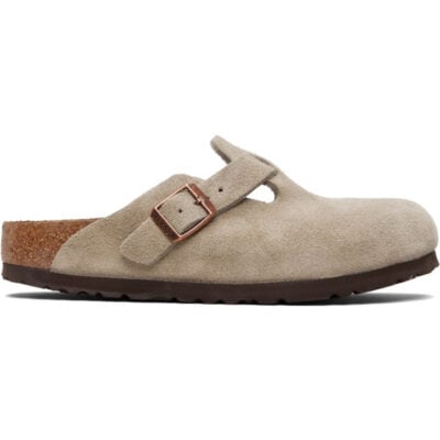 Birkenstock Taupe Regular Boston Soft Footbed Suede Leather Loafers