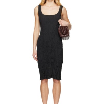 Bottega Veneta Black Crinkled Midi Dress