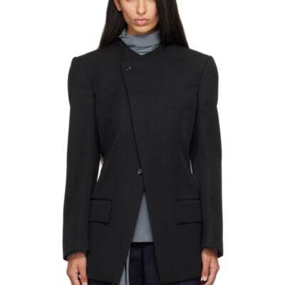 Bottega Veneta Black Wool Grain De Poudre Collarless Blazer