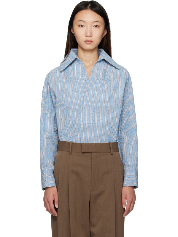 Bottega Veneta Blue Cotton & Linen Stripe Shirt