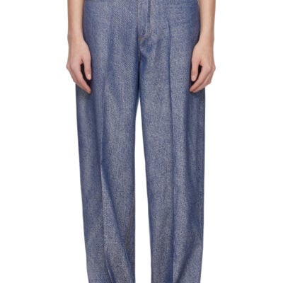 Bottega Veneta Blue & White Denim Jacquard Wide Leg Trousers