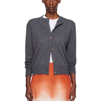 Bottega Veneta Gray Wool Rib Cardigan