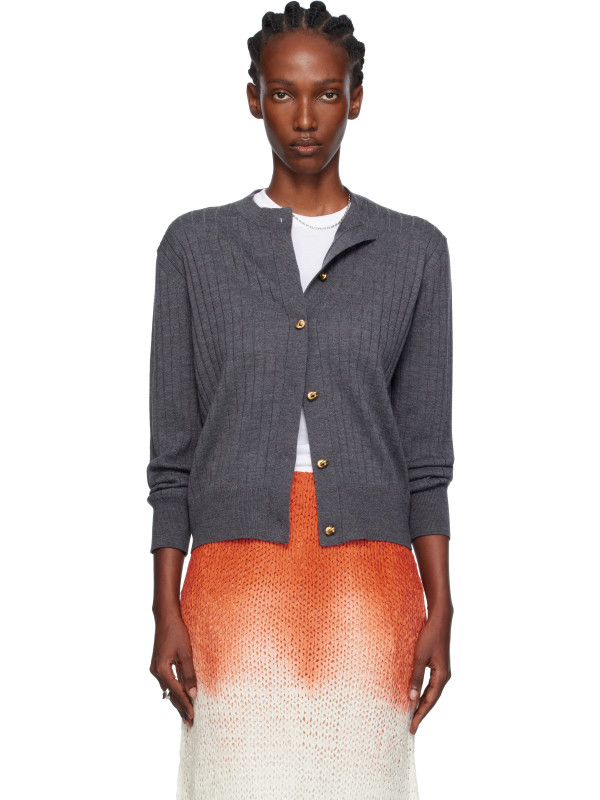 Bottega Veneta Gray Wool Rib Cardigan