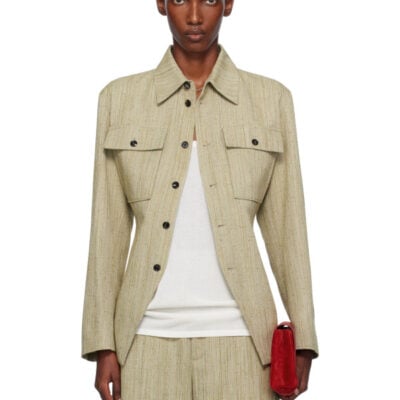 Bottega Veneta Khaki Viscose Silk Shirt Jacket