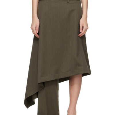 Bottega Veneta Khaki Wool Subtle Stripe Skirt Trousers