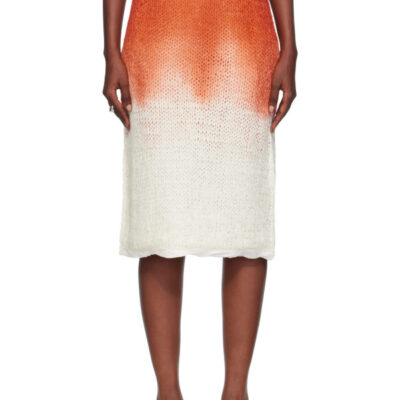 Bottega Veneta Orange & White Over Dye Knit Midi Skirt