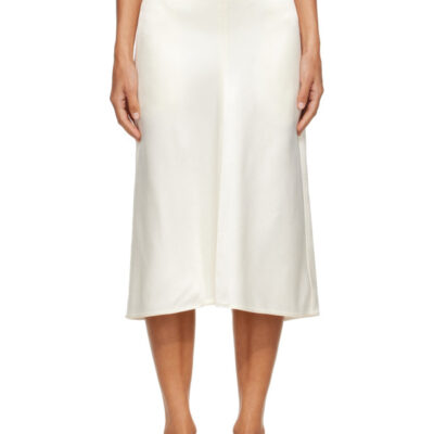 Bottega Veneta White Shiny Cupro Midi Skirt