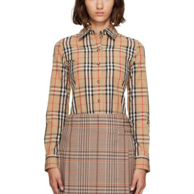 Burberry Beige Check Stretch Cotton Shirt