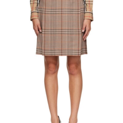 Burberry Beige Check Wool Kilt Midi Skirt