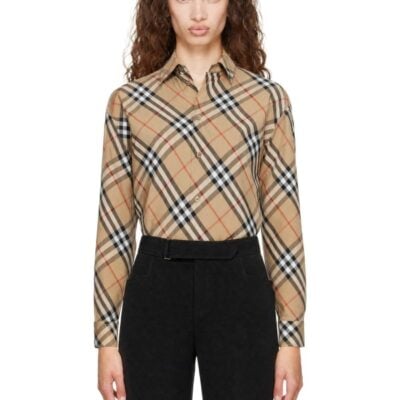 Burberry Beige Relaxed Fit Check Cotton Poplin Shirt