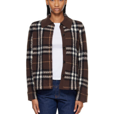 Burberry Brown Cashmere Check Cardigan