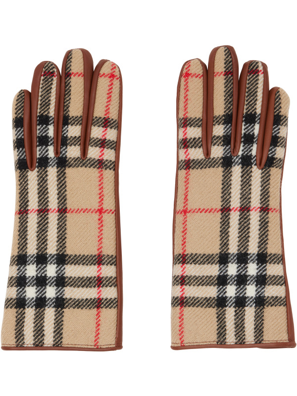 Burberry Brown Check Wool Gloves