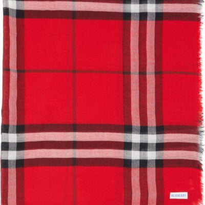 Burberry Red Wide Check Wool Scarf