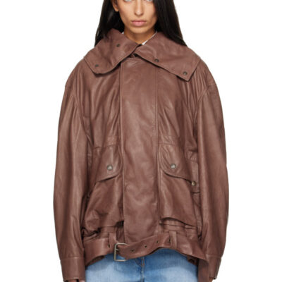 Calvin Klein Collection Brown Isa Leather Flight Jacket