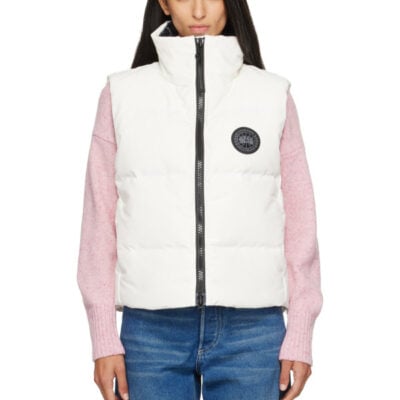 Canada Goose White Grandview Black Disc Cropped Down Vest