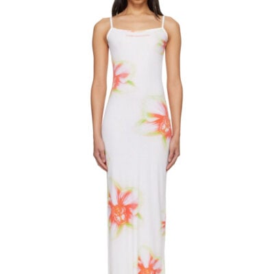 Casablanca Off-White Glitch Orchid Soft Ribbed Maxi Dress