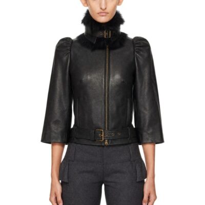 Charlotte Knowles Black Victoria Collar Leather Jacket
