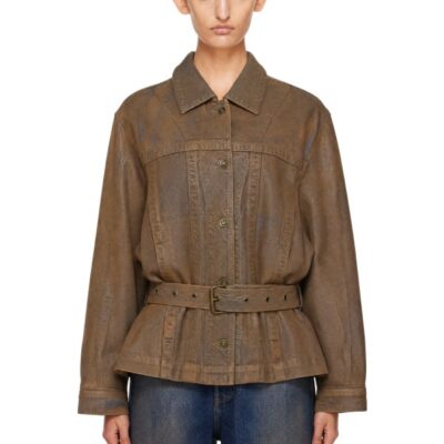Charlotte Knowles Brown Oversized Gloss Coated Denim Jacket