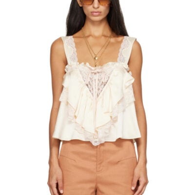 Chloé Off-White Sleeveless Ruffle Top