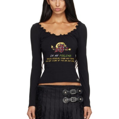 Chopova Lowena Black 'FEELINGS' Happy Long Sleeve T-shirt