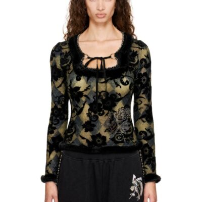 Chopova Lowena Black & Green Dew Sweeper Mesh Blouse
