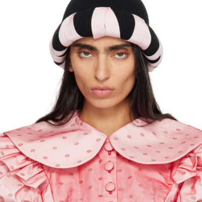 Chopova Lowena Black & Pink Cribbage Cross Beanie
