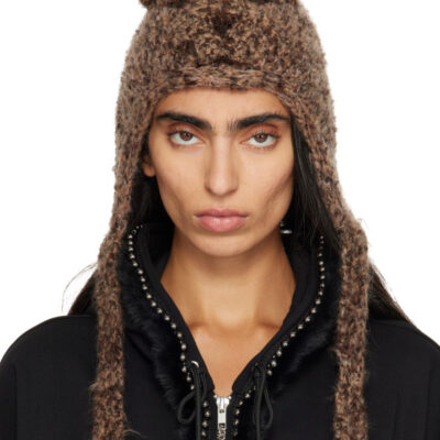 Chopova Lowena Brown Puppy Knitted Bonnet