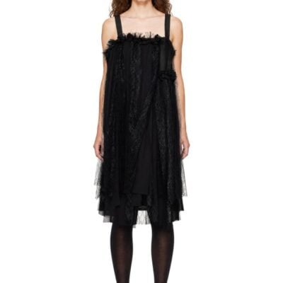 Comme Des Garcons Black Gabardine Medium X Georgette Midi Dress