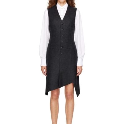 Comme Des Garcons Comme Des Garcons Gray Paneled Wool Midi Dress