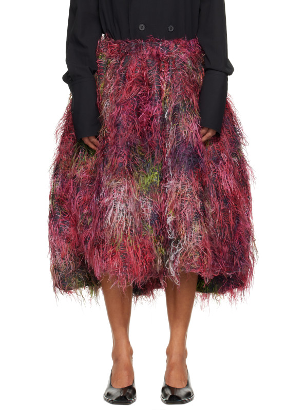 Comme Des Garcons Comme Des Garcons Red & Pink Jacquard Floral Midi Skirt