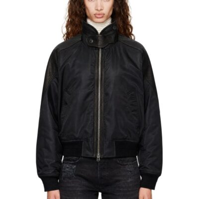 Coor Black Highneck Shearling Mixed MA-1 Bomber Jacket