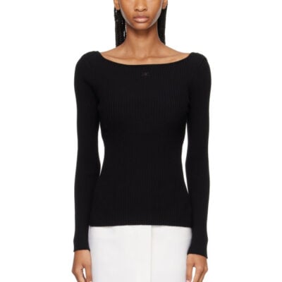 Courrèges Black Square Neck Rib Knit Sweater